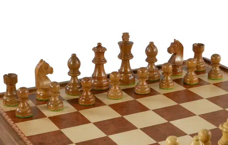 Wood Inlaid Chest and Chessmen