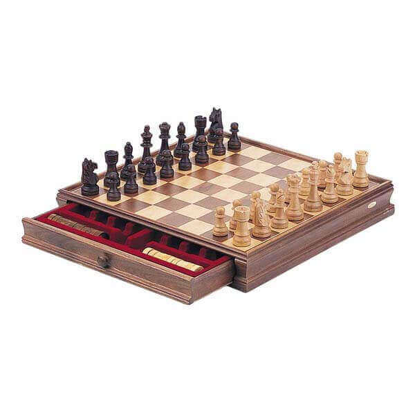 15 Large Wooden Chess/Checkers Board Game Set with Chess Game Pieces and  Drawer