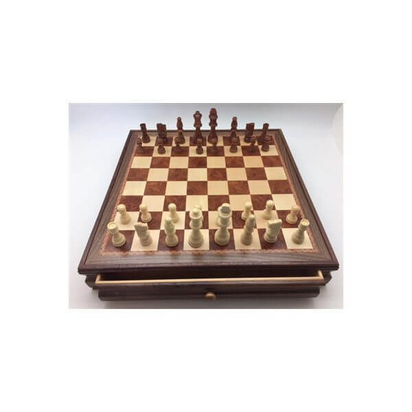 17.5″ Wood Inlaid Chest and Chessmen