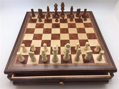 17.5″ Wood Inlaid Chest and Chessmen