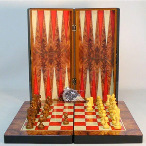 19" Burl Wood Style Decoupage Backgammon with Chess set