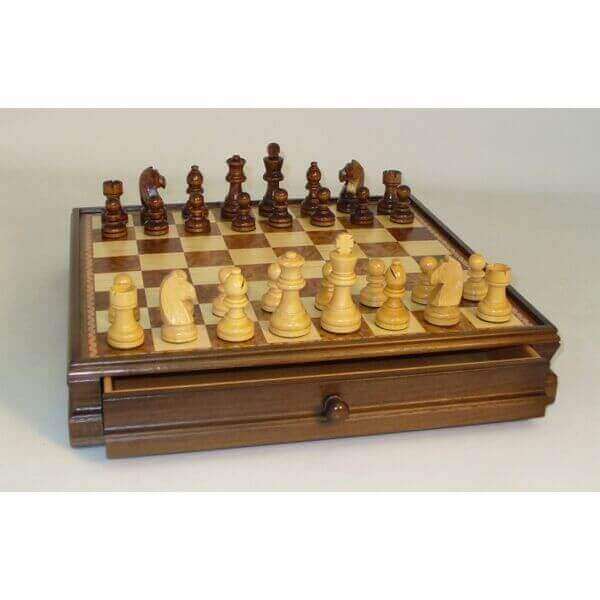Wood Inlaid Chest and Chessmen