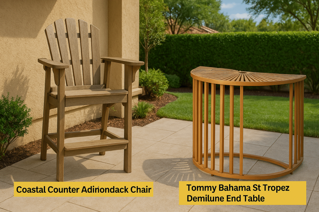 Coastal Counter Adirondack Chair & Tommy Bahama St Tropez Demilune End Table