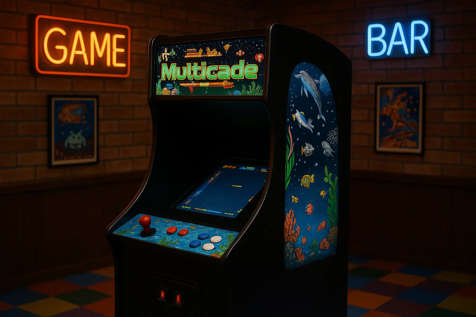 Multicade Arcade Machine in Retro Game Bar